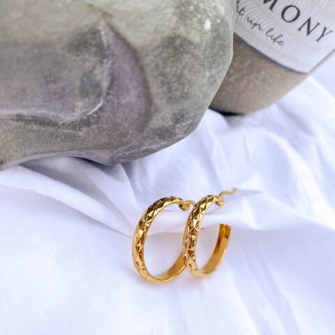 Rombus Stainless Steel Gold Hoops