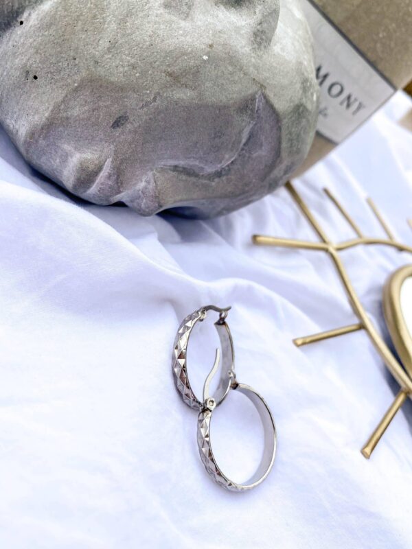 Rombus Stainless Steel Silver Hoops
