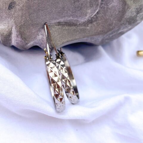 Rombus Stainless Steel Silver Hoops