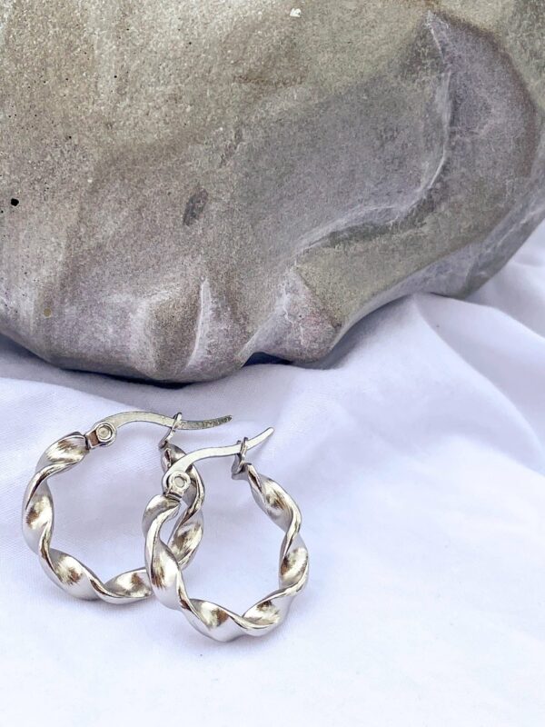 Spiral Stainless Steel Silver Hoops