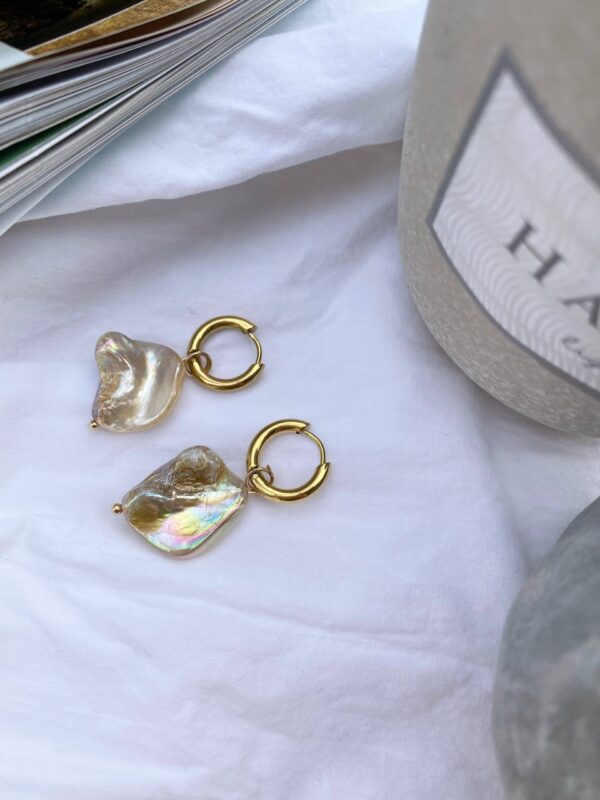 Stainless Gold Hoops With Natural Seashell