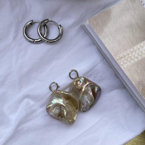 Stainless Silver Hoops With Natural Seashell