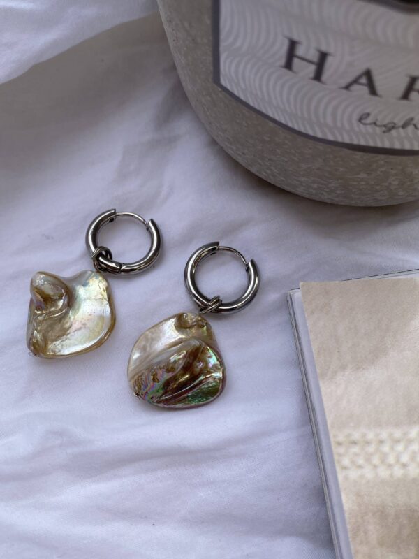 Stainless Silver Hoops With Natural Seashell