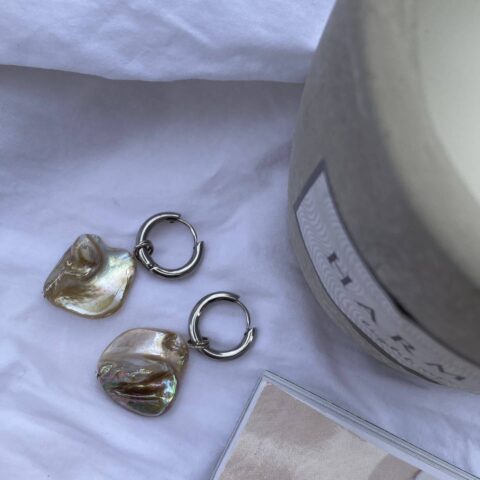 Stainless Silver Hoops With Natural Seashell