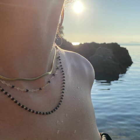 Rosario With Black/White Crystal Stones