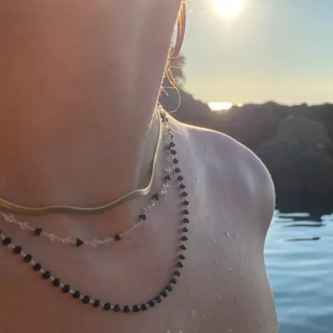 Ροζάριο με μαύρες ιριδίζουσες πέτρες