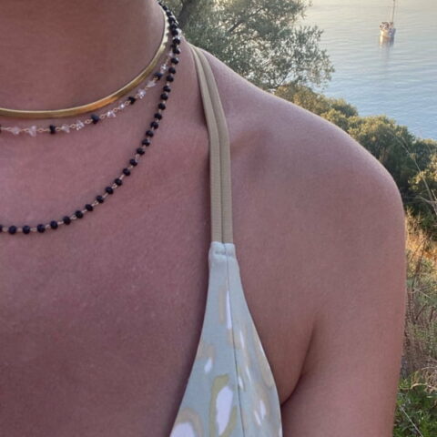 Rosario With Black/White Crystal Stones