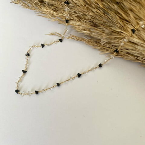 Rosario With Black/White Crystal Stones