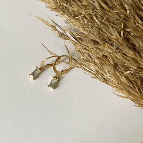 Square Earring Zircon (Light green)