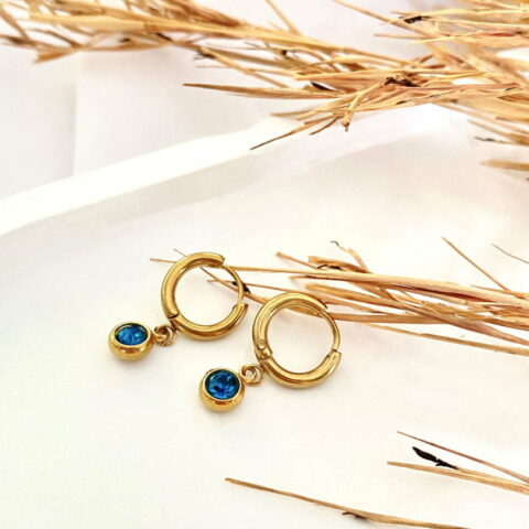 Hoops With Aqua Small Zircon Stone