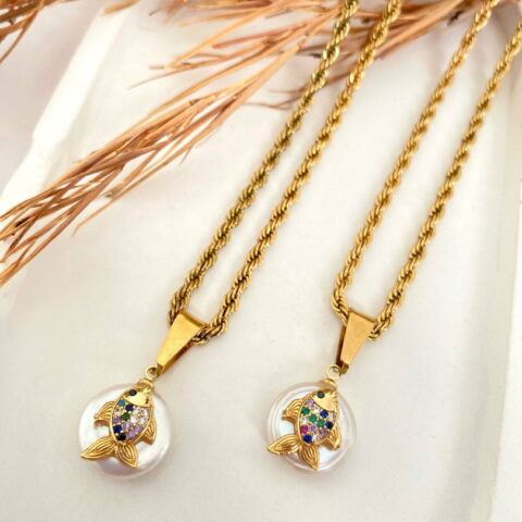 Fish Pearl With Stainless Chain