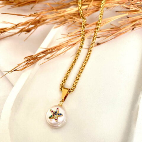 Αστερίας πέρλα με ατσάλινη αλυσίδα