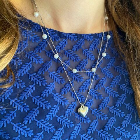 Necklace Layering Pearls With Heart (Valentine Day)