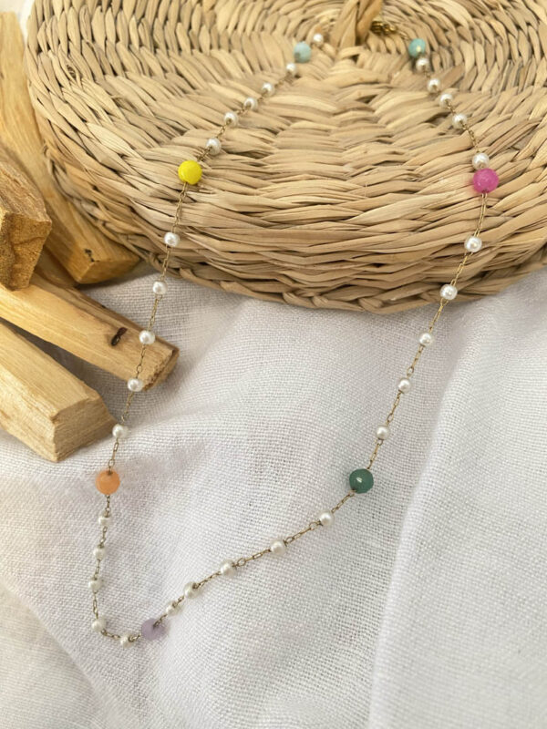 Rosary With White and Coloured Beads Necklace