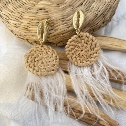 Seashell With Feather Earrings