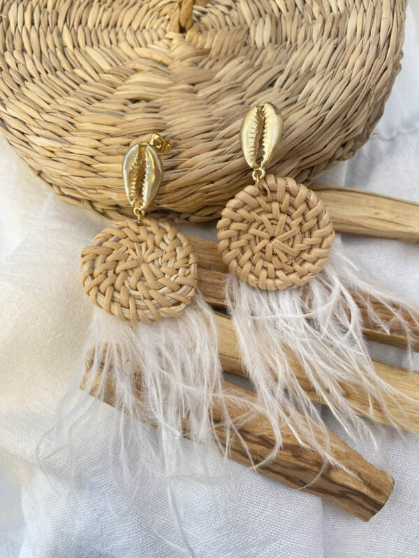 Seashell With Feather Earrings