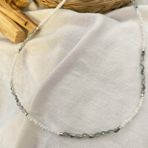 Tiny Bead Necklace(Silver-White)