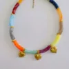 Necklace with rainbow beads, with stainless steel hearts