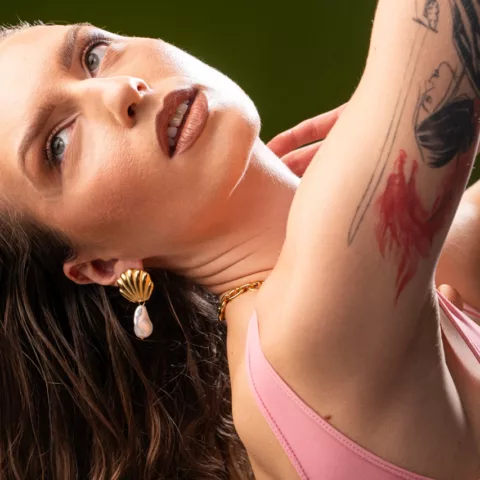 Meadow earring made of stainless steel and freshwater pearl