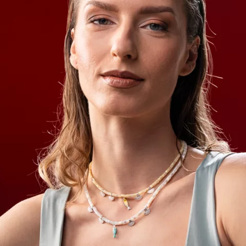 Paloma necklace with semi-precious stones and gold-plated elements