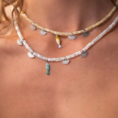 Paloma necklace with semi-precious stones and gold-plated elements