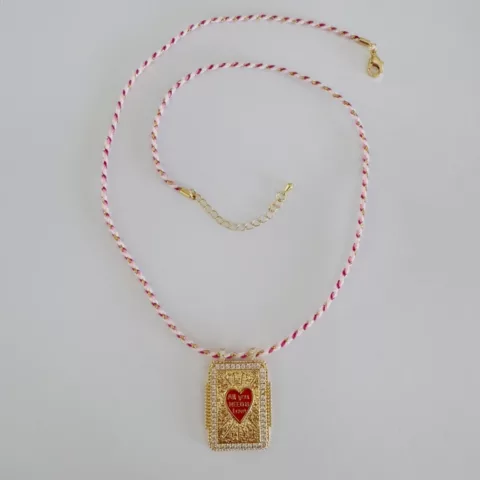 Savannah necklace with braided cord, gold-plated charm and zircon detail