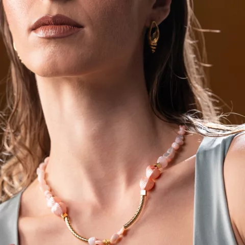 Solstice necklace with semi-precious stones, steel elements, and natural shells