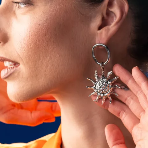 Willow Silver earrings – Silver-plated brass, 7.5 cm length, stud design